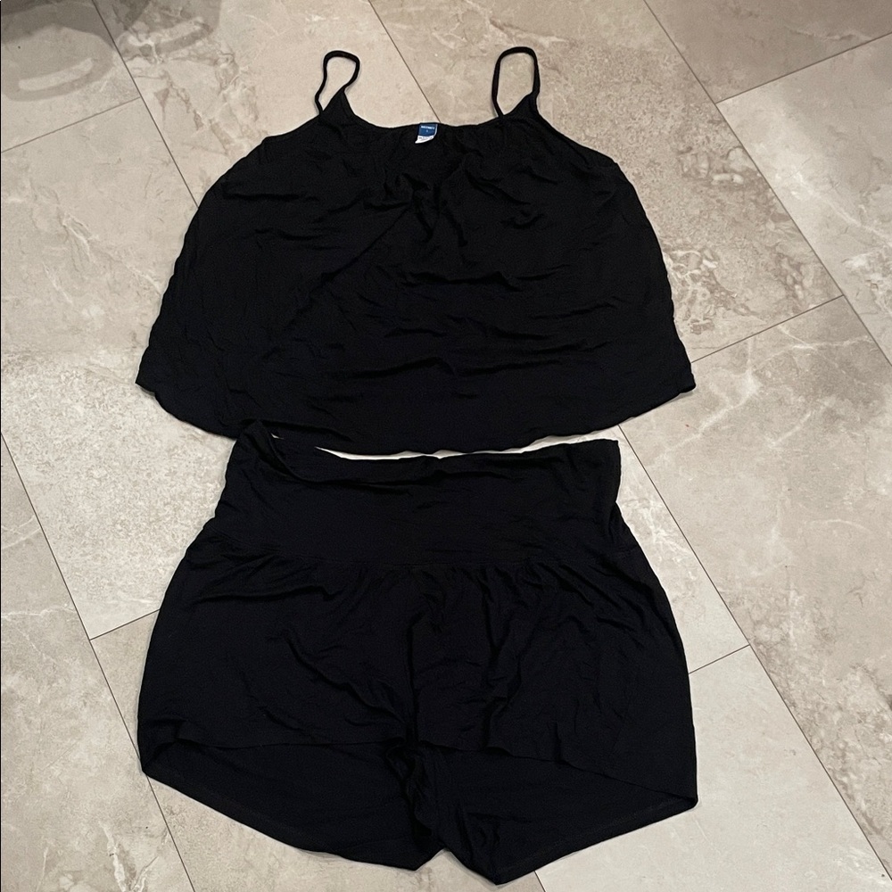 Old Navy Black Spaghetti-Strap Pajama Tank & Shorts Set
